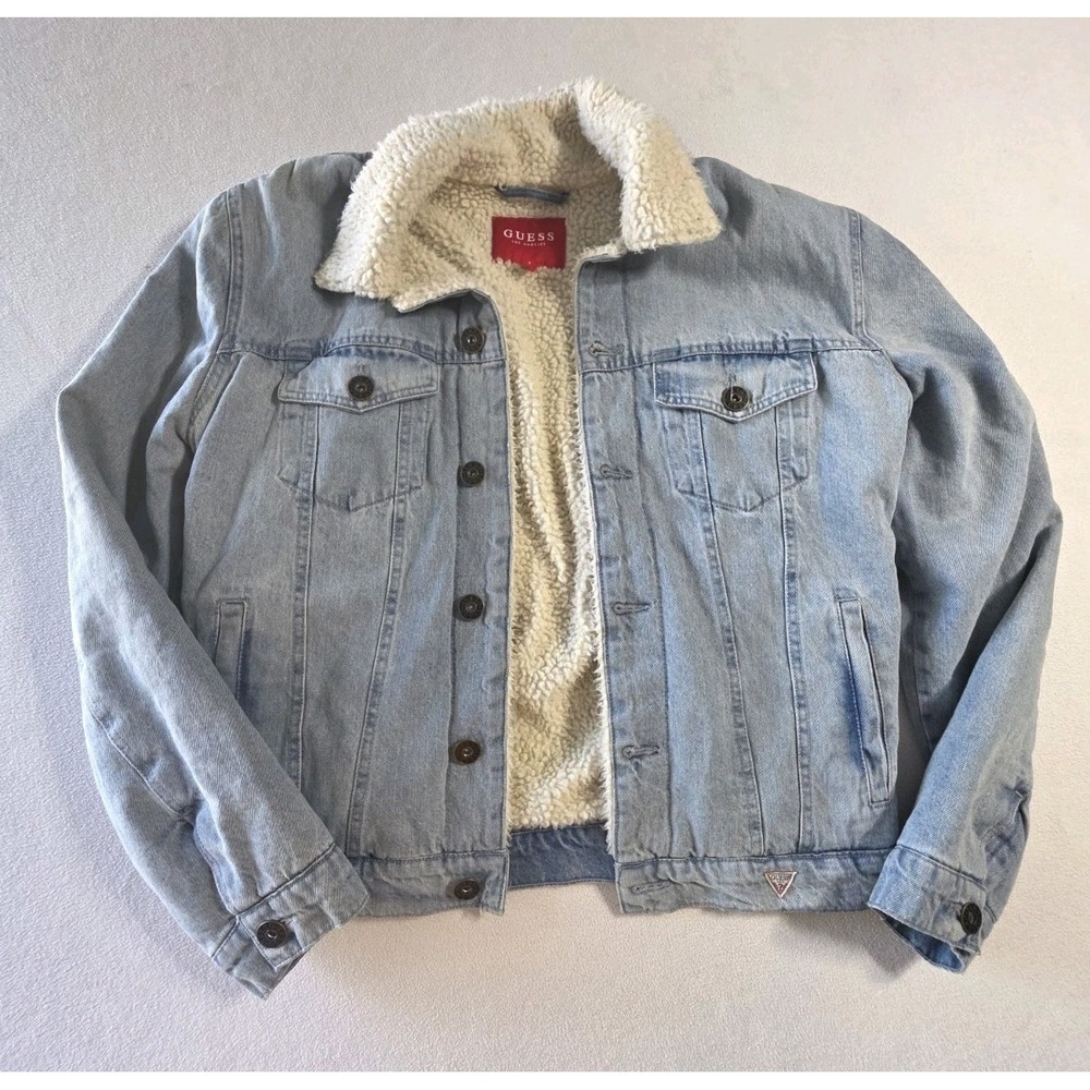 Size‎ S- Guess Jean Light Blue White Fur Jacket
